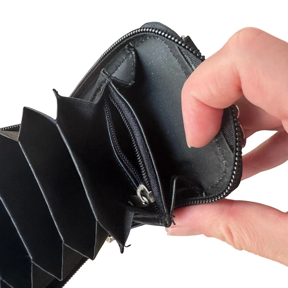 Buxton Black Leather Organizer Crossbody Wallet Purse Accordion Compartments